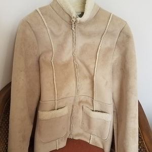 Monsoon Fake Suede Women's Coat Size 6 Light Tan.